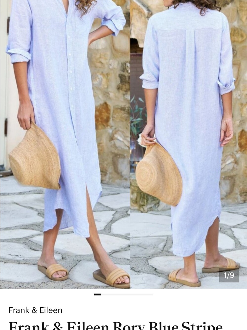 Frank & Eileen Pale Blue Stripe Linen Beach Shirt Dress